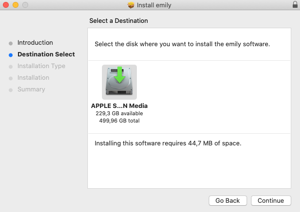 The Emily macOS installer, step 2